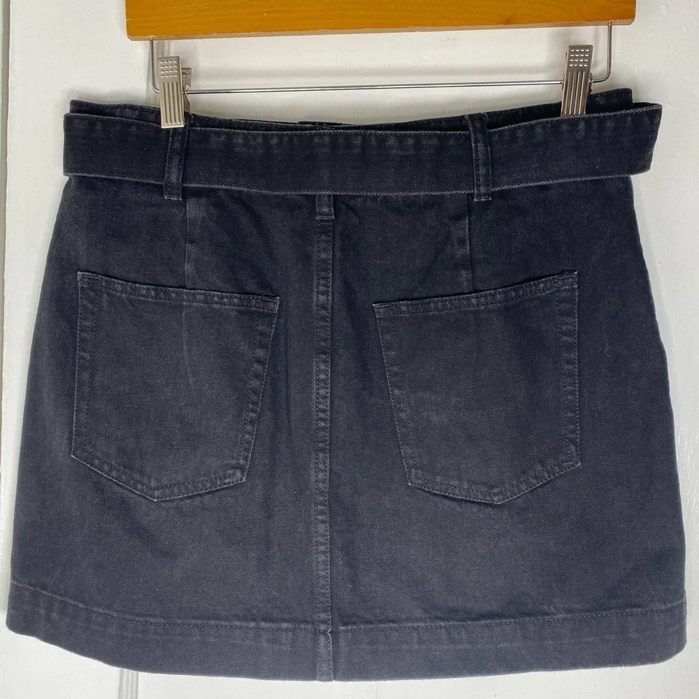 Free People Jade Black Ash Wash Denim Mini Skirt w Tortoise Shell Belting 29